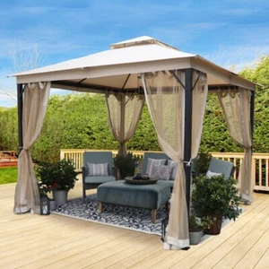 10x10FT Outdoor Canopy Top Patio Gazebo Backyard W/ Mosquito Netting Metal Frame - Picture 1 of 9