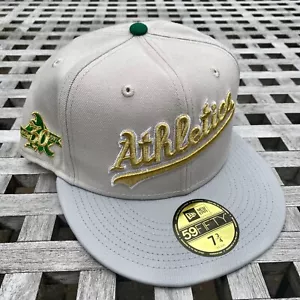 Oakland A's Athletics Stone Script 30 Parche New Era 59FIFTY Topperz Sombrero 7 3/4 - Imagen 1 de 7
