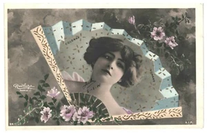 CPA Carte Postale Belgique-Romano Actrice signé Reutlinger dans un éventail - Picture 1 of 2