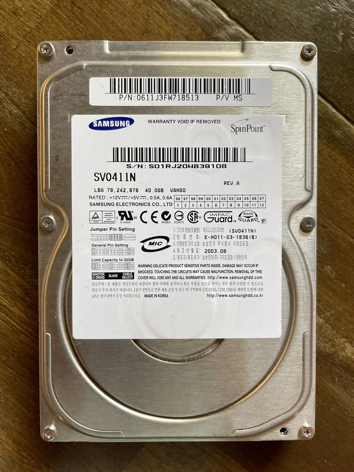 SV0411N, FW 100-11, P/V SFN, Samsung 40GB IDE 3.5 Hard Drive - Image 1 of 3