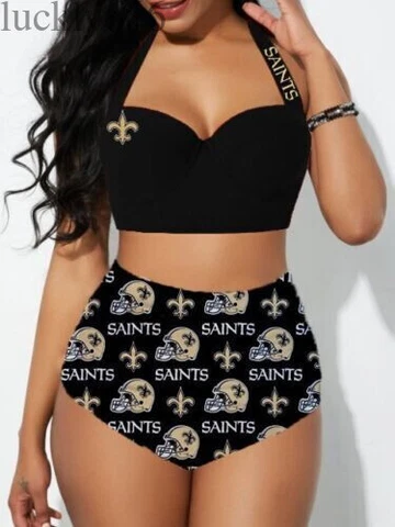New Orleans Saints Womens 2PCS Bikini Set Push Up Swimsuit Beach Halter Swimwear Cover
