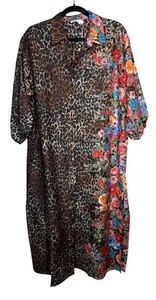 Johnny Was L Large Dress Cheetah Long Shirt Dress Floral Cotton Silk Midi $298 - Picture 1 of 7