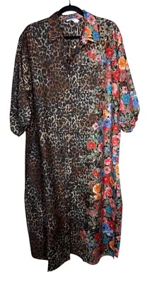 Johnny Was L Large Dress Cheetah Long Shirt Dress Floral Cotton Silk Midi $298 - Image 1 of 4