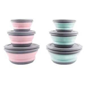 3Pcs/Set With Lid Silicone Folding Lunch Box Portable Silicone Folding Bowl - Picture 1 of 10
