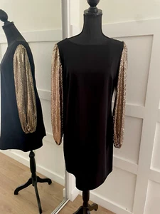 MSK BLACK W/ GOLD OMBRE SEQUIN SHIFT PARTY COCKTAIL DRESS - Picture 1 of 12