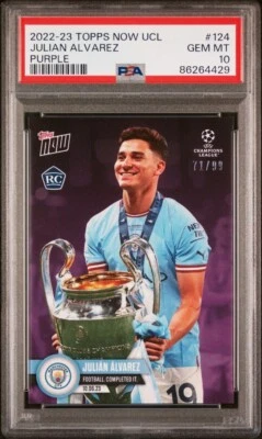 2022 Topps Now UCL Julian Alvarez Football Completed It Purple🟣 RC 71/99 PSA 10 - Image 1 of 4