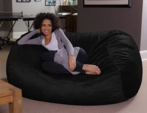 Giant Black Bean Bag Chair Adult Oversized Dorm Lounger 6ft Suede Extra large - Picture 1 of 24