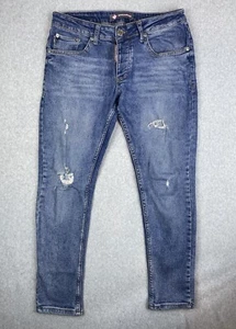 DSQUARED2 Men Sz 32x28 Blue Distressed Jeans Denim Skinny Button Butterfly - Picture 1 of 14