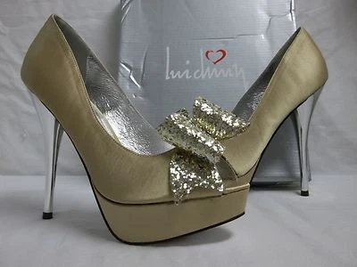 Nuevos zapatos de mujer Luichiny talla 8 M Kissy Kiss beige satinado punta abierta Foto 1 de 4
