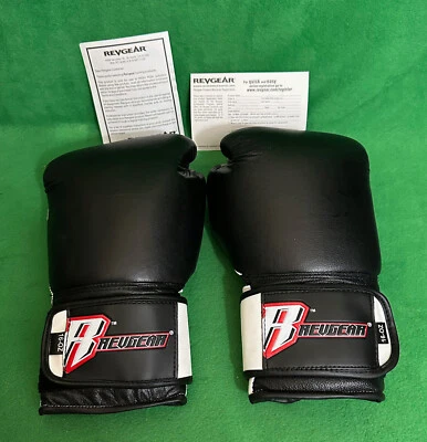 Revgear Black 16oz Pro Leather Boxing Gloves. - Image 1 of 4