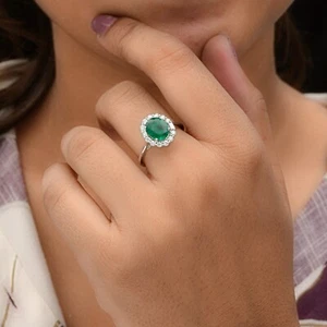 1.85 TCW Lab Grown CVD Diamond Zambian Emerald Ring Solid 14k White Gold Gift - Picture 1 of 7