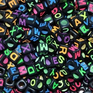 7mm cube black + colourful alphabet acrylic beads 50/single, 100/mixed letters - Picture 1 of 30