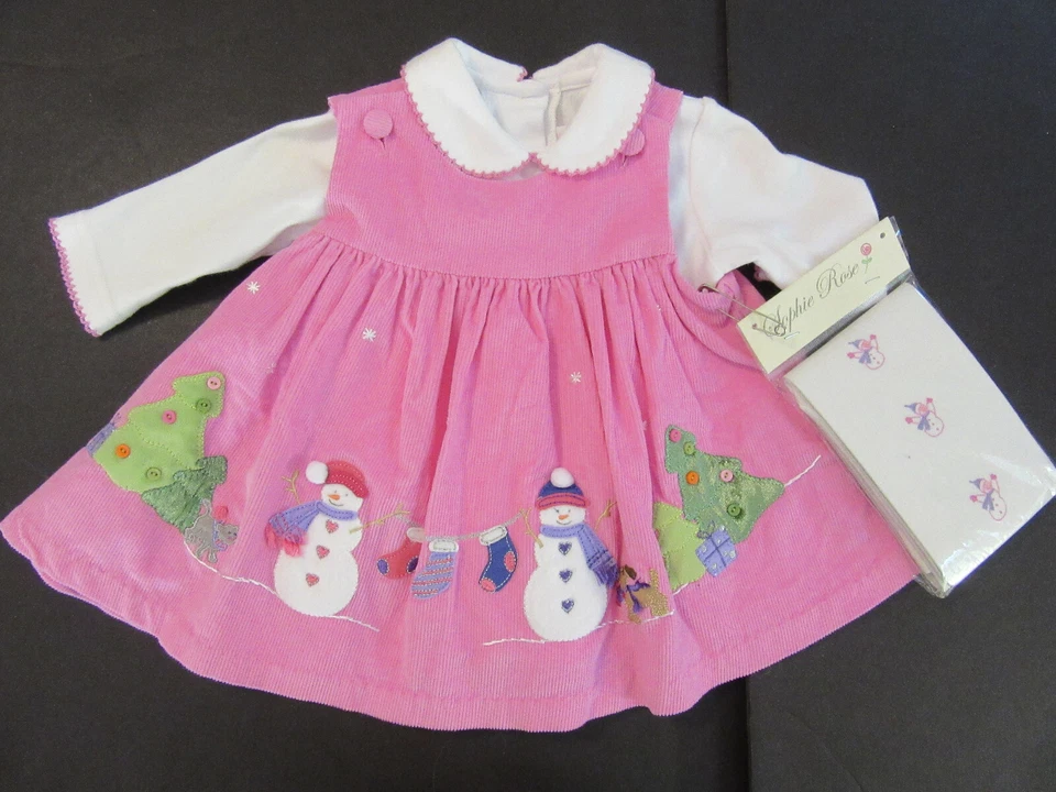 Sophie Rose Baby Girls 3 - 6 mo Holiday Christmas Snowman 2 pc Dress Tights New - Image 1 of 4