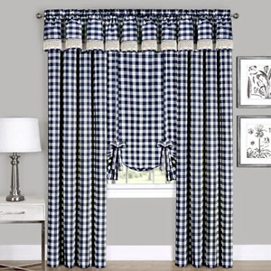 Country Farmhouse Complete Plaid Window Curtain Set - Assorted Colors & Sizes - Picture 1 of 16