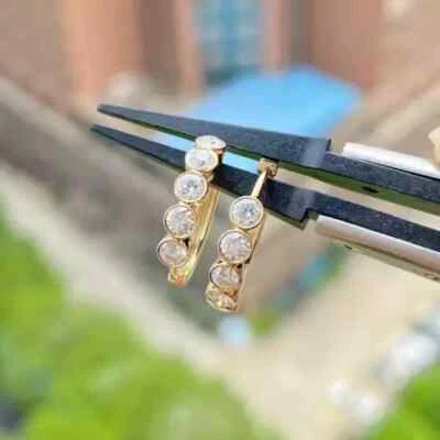 Round Cut 1.50Ct Lab Created Diamond Hoop Wedding Earings 14k Yellow Gold Plated - Image 1 of 3