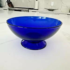 Vintage Cobalt Blue Glass Footed Pedestal Bowl Salad Fruits Soup - Picture 1 of 19