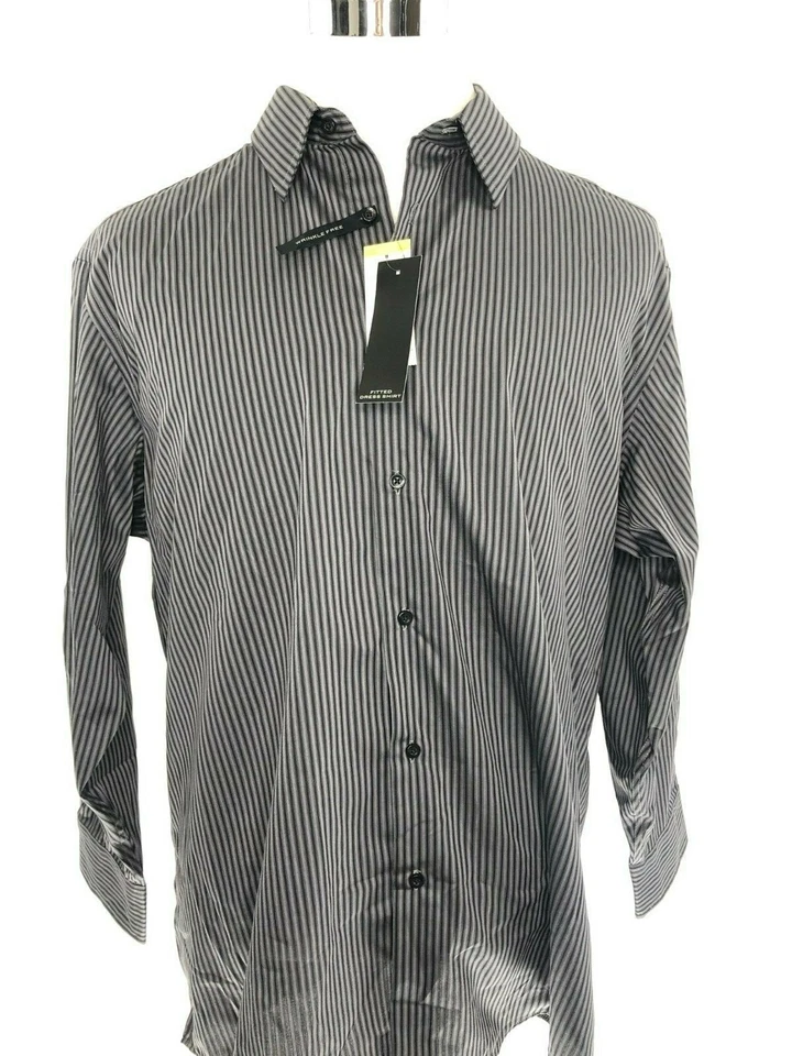 STRUCTURE Dress Shirt Long Sleeve Wrinkle Free Stripe Gray Men XL 17-17.5/ 32-33 - Image 1 of 4
