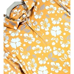 Meripex Apparel Polo Shirt Mens Medium Orange White Floral Hibiscus Golf Sports - Picture 1 of 8