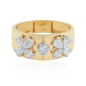 Pear Round Lab Grown CVD Diamond Ring 18k Yellow Gold Anniversary Gift 1.15 Ct. - Picture 1 of 6