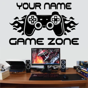 Game Zone Gaming Boys Girls Kids Gamer Personalised Wall Sticker Decal Black #1 - Picture 1 of 4