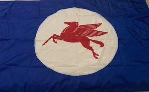 Vintage Mobil Oil Flag Banner Blue Red Pegasus 3x5 Nylon Service Gas Station - Picture 1 of 4