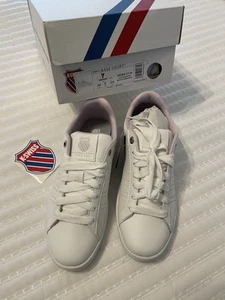 NIB K-Swiss Leather Women’s Base Court Sneakers Size 7 White/Lilac/Gray/Violet  - Picture 1 of 16
