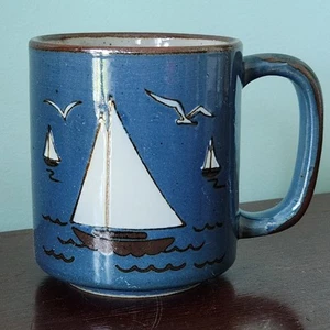 Vintage 70er Jahre japanische Otagiri blau & weiß Segelboot & Möwe Kaffeebecher - Bild 1 von 7