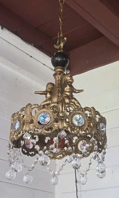 Candelabro antigo 3 luzes Hollywood Regency luminária de teto restaurado reconectado  - Imagem 1 de 4