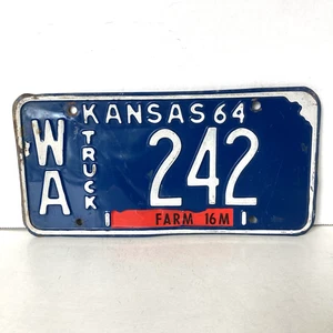 1964 Kansas Farm Truck 16M License Plate 242 Wallace County WA Collector Garage - Picture 1 of 3