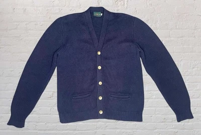 Vtg 90s J Crew Two Pocket Oarsman Cardigan Mens MED Navy Blue Fishermans Sweater - Image 1 of 4