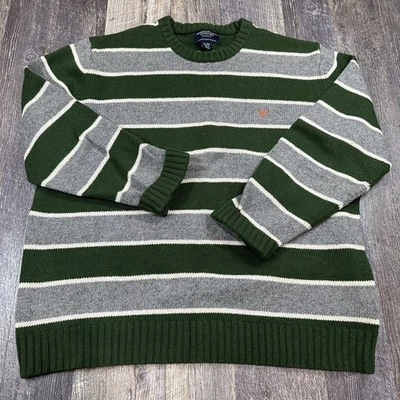 Suéter Y2K American Eagle Para Hombres XL Verde Gris Rayas Mezcla de Lana Cuello Redondo De Colección Foto 1 de 4