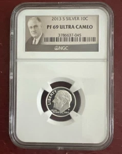 2013-S Silber PF69 UCam Limited Edition Roosevelt Dime NGC Roosevelt Label - Bild 1 von 4