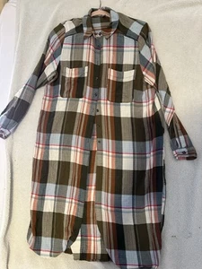 Pilcro by Antropologie Women's Lightweight Green Plaid Duster SZ M Side Slits - Picture 1 of 13
