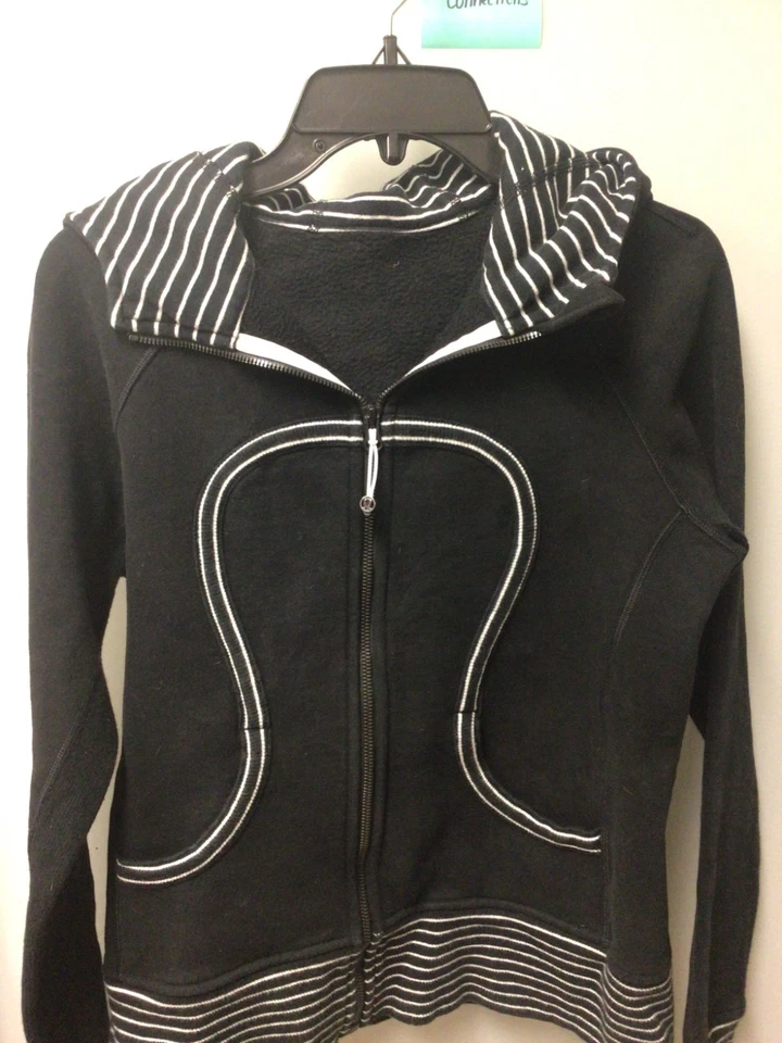 Lululemon Athletica Ladies Black/White Ladies Zip Up Scuba Hoodie - Size 8 - Image 1 of 4