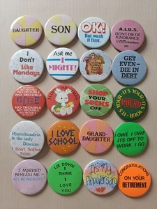 Vintage Pin Badges Bundle Job Lot 1980s Funny Slogan x 24 School Christmas Old  - Picture 1 of 7