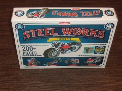 Schylling Classic Steel Works Construction Set 5 Models 200+ Pieces Motorcycle - Image 1 of 4
