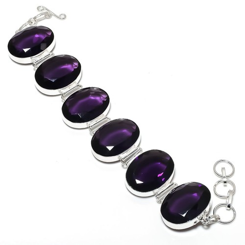 VALENTINO Braccialetto gioielli stupefacenti fatto a mano con pietre preziose ametista africana regalo ringraziamento 8"