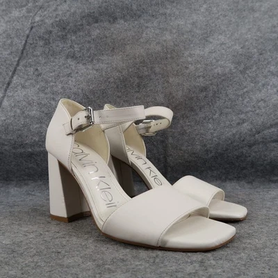 Женские босоножки Calvin Klein 6,5 на блочном каблуке с ремешком на лодыжке модные с открытым носком белые - Изображение 1 из 4