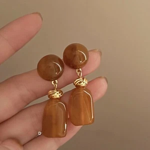 Cream Almond and Sunset Orange French Vintage Acrylic Long Earrings - Picture 1 of 8