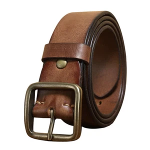 Hommes 38mm Cuir Véritable Jean Pantalon Ceinture Rétro Laiton Boucle Seul Volet - Bild 1 von 17