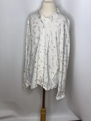 Boden Girls Button Front Gold White Shirt Space Planets Stars Size 13-14 164cm - Image 1 of 4