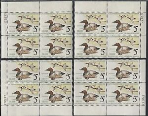 Complete Plate Block Sets of RW42 USA 1975 Federal Migratory Bird Hunting Stamps