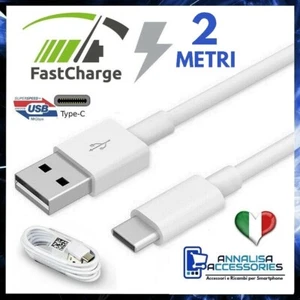 CAVO USB TYPE TIPO C 2m RICARICA VELOCE 2,4A CAVETTO FAST CHARGER LUNGO 2 METRI - Zdjęcie 1 z 7