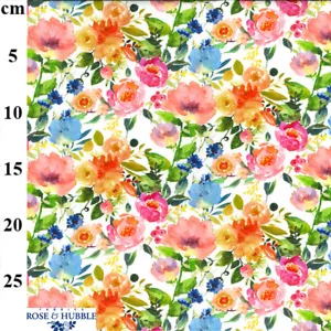 Verano Floral Marfil Ancho Ancho Rosa y Hubble Acuarela 100% Algodón Tela - Imagen 1 de 1