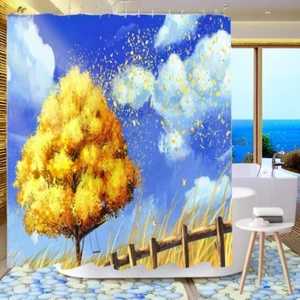Tenda Doccia Albero Autunno Oro Natura Paesaggio Decorazione Bagno Impermeabile - Foto 1 di 7
