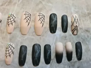 Spider Web halloween Nails, Long Coffin Nails, Press On nails, False Fake Nails, - Picture 1 of 9