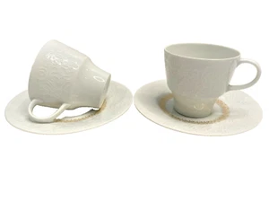 MCM HUTSCHENREUTHER ARZBERG-BAVARIA GERMANY 2 Cups and Saucers White Gold Swirls - Imagen 1 de 9