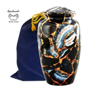 Black Marble Urn - Metal Funeral and Memorial Cremation Urn for Human Ashes - Picture 1 of 5