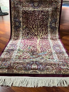 3x5 Fuß Baum Tisch Seidenteppich - Authentischer Mini Teppich, Luxus Geschenk für Wohnzimmer - Bild 1 von 10