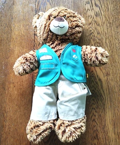 Build A Bear Girl Scouts Green Vest Khaki pants 16" brown bear Badges EUC - Picture 1 of 10